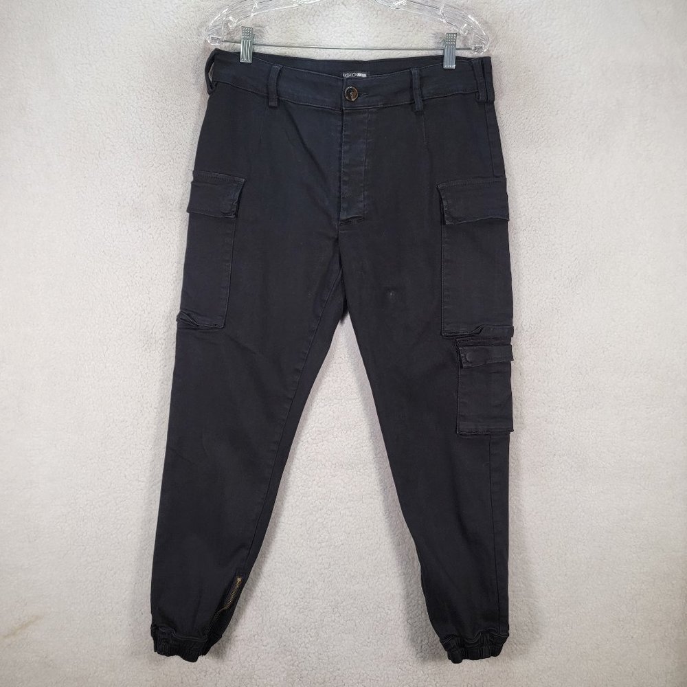 Fashion Nova Black Button Front Ankle Zip Tapered Crop Cargo Pants Trousers